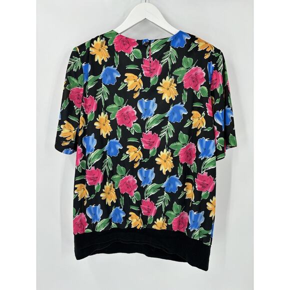 Top Notch Vintage Blouse Womens 20W Black Floral Print Short Sleeves Pleated - Picture 11 of 16